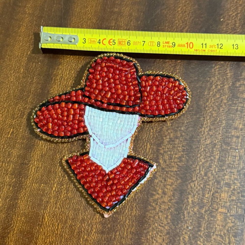 Handmade brooch with beads in white and red colors, new