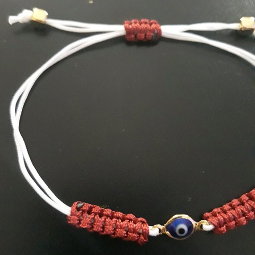 White cord bracelet with blue eye, adjustable size, handmade, new