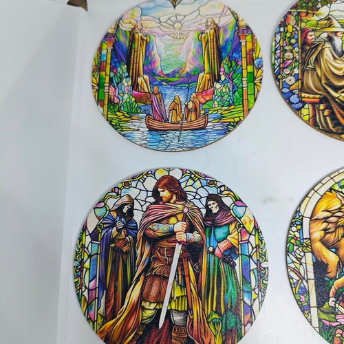 Lord of the Rings wooden coasters like new with stained glass design