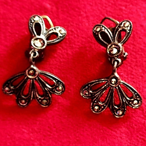 Vintage antique earrings used with crystal rhinestones and clip-on