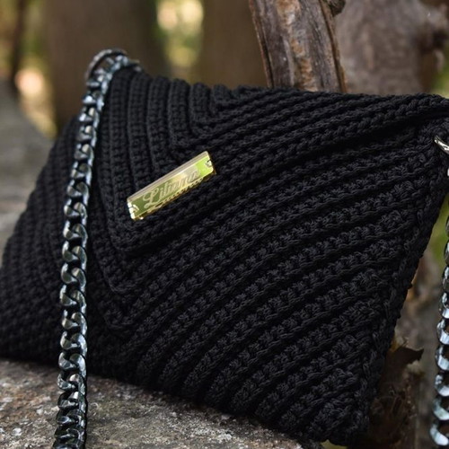 Handmade Knitted Shoulder Bag Black and White
