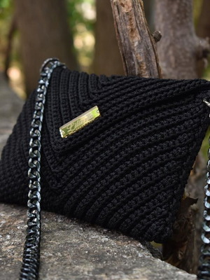 Handmade Knitted Shoulder Bag Black and White