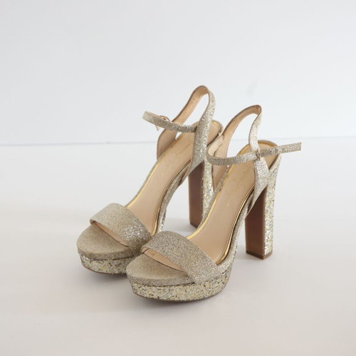 Jessica Simpson platform sandals, gold, size 38.5