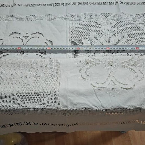 Handmade tablecloth from azur knit and machine 90x96 cm new