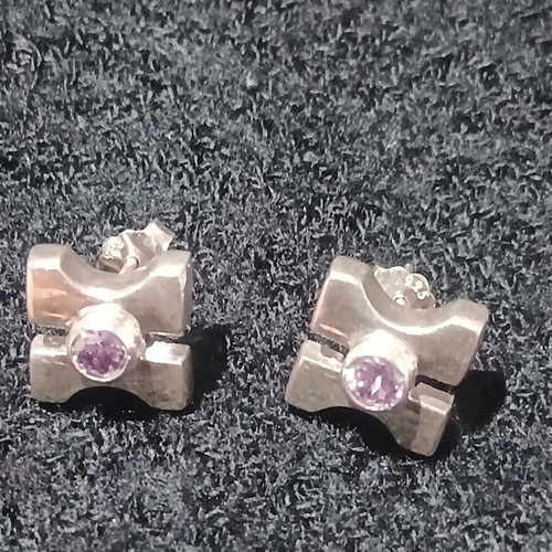 Silver earrings new, purple 1.1×1.1 cm