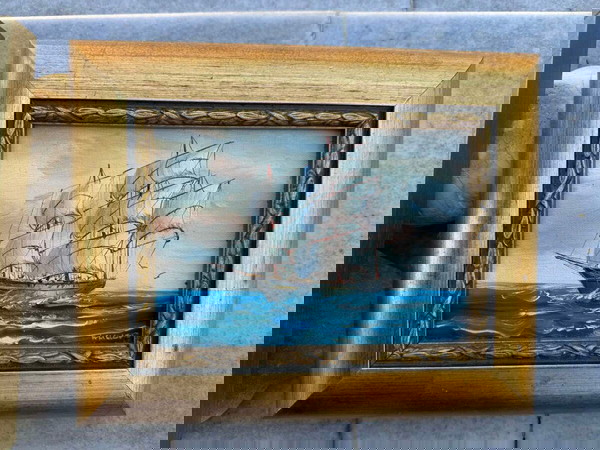 Πίνακας ζωγραφικής ΚΑΡΆΒΙ σε εντυπωσιακό σκαλιστό καδράκι