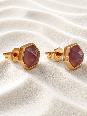 Handmade earrings with gold-plated bronze and rose quartz cut new