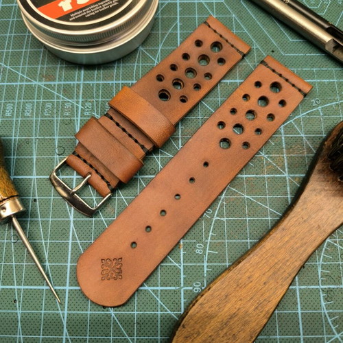 Handmade leather watch strap Racer style, custom colors