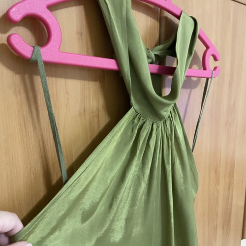 Jumpsuit with Neck Tie and Open Back, New, Green, One Size