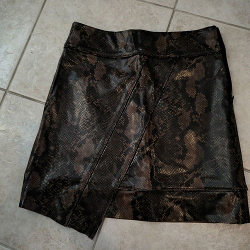 Zara asymmetrical faux leather snakeskin brown skirt new size XS