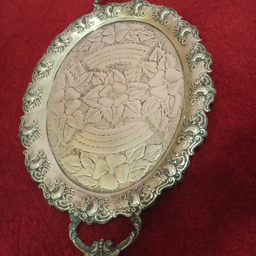 Handmade tray used with embossed floral design 50x31 cm