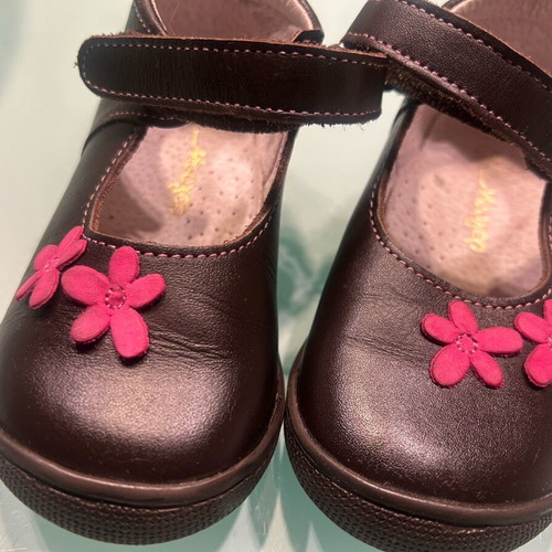 Mouger girls' ballerina shoes new, size 23, brown with fuchsia flowers