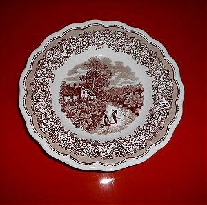Vintage Plate, Ροζ Πιάτο ''SWISS LANDSCAPE'', Πιάτο με Σκηνή Εξοχής (Υπέροχο τοπίο με ένα ζευγάρι).