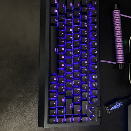 Razer BlackWidow V4 75% mechanical keyboard used with wrist rest
