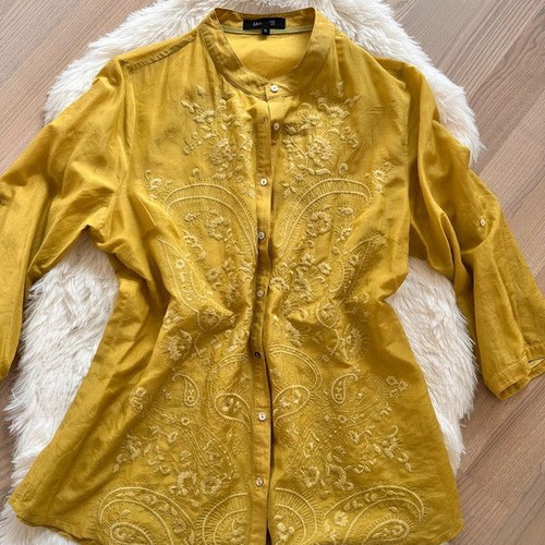 Yellow mustard shirt XL made of silk and cotton like new, boho chic