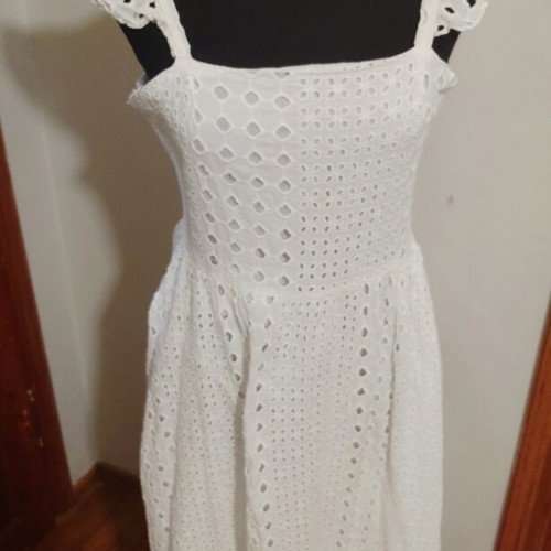 White Maxi Dress Broderie Anglaise, 100% Cotton, New