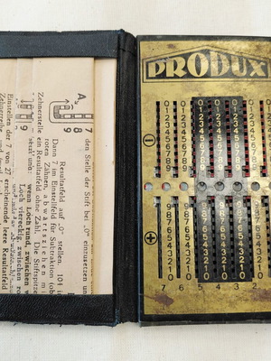 Produx Record vintage mechanical pocket calculator used, 1950s