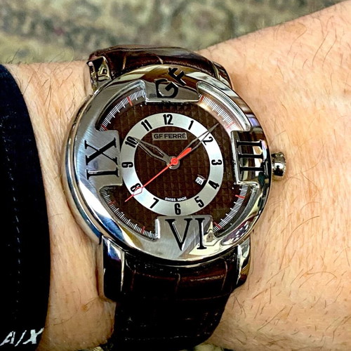 GF.FERRE 45mm watch used with sapphire crystal and leather strap