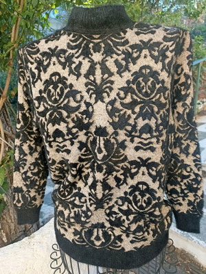 Mohair wool pullover new, beige with black patterns, size S/M