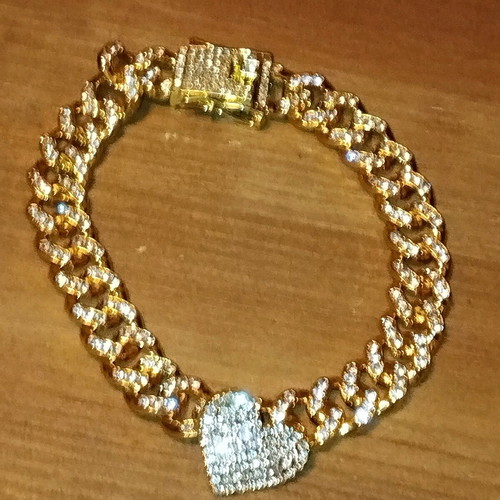Thick anklet with rhinestones unused, gold color