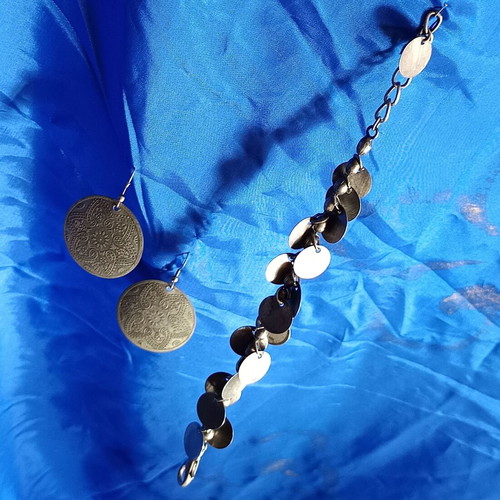 Ethnic Bohemian Style Bracelet and Earrings Set like new, silver