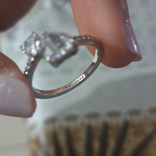 Pandora Timeless Double Heart Sparkling Ring like new, silver