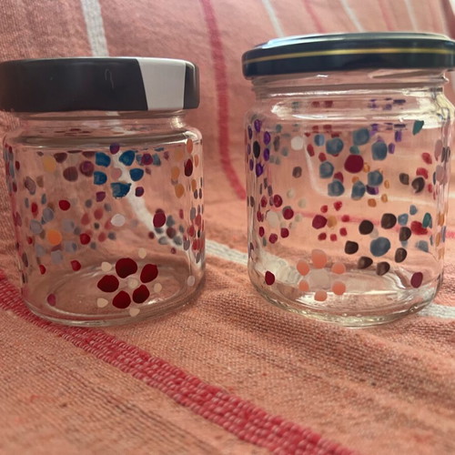 Small Hand-Painted Glass Jars like new
