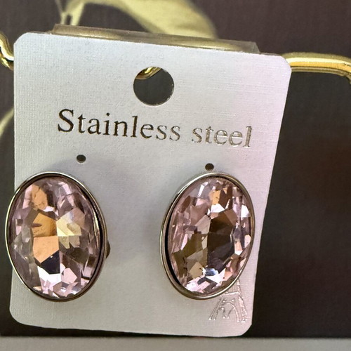 Earrings clip-on new, pink and silver