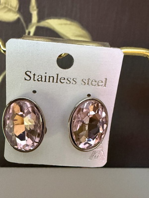 Earrings clip-on new, pink and silver
