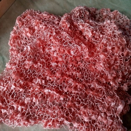 Pearly pink spring scarf new, handmade knit with Turkish Ladder ice yarn