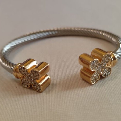 Two-tone bracelet open cuff stainless steel, new