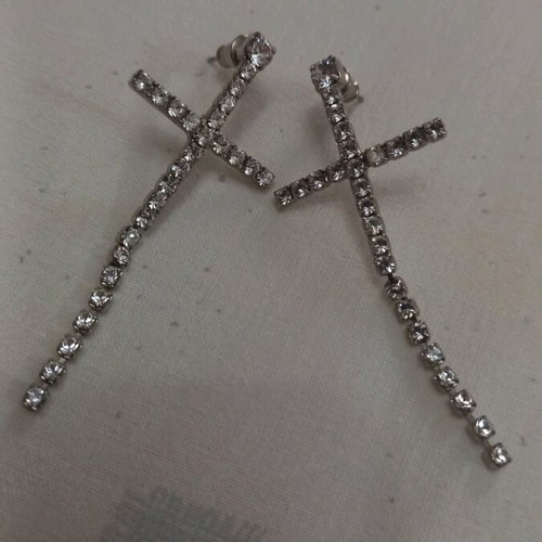 Cross earrings with rhinestones and zircon stones like new