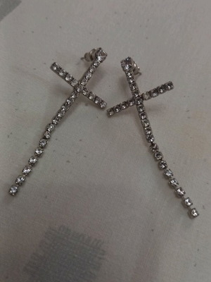 Cross earrings with rhinestones and zircon stones like new