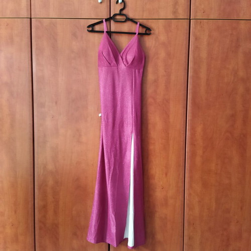 Maxi evening dress fuchsia with glitter and slit L&S like new