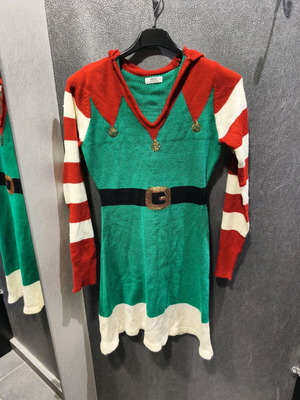 Christmas Print Dress like new, knitted Christmas dress with hood small
