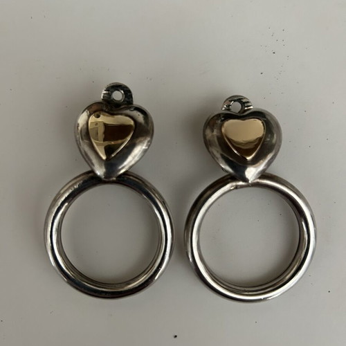 Folli Follie silver earrings with gold heart clip, like new
