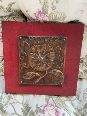Old chalcography with flower on wood used