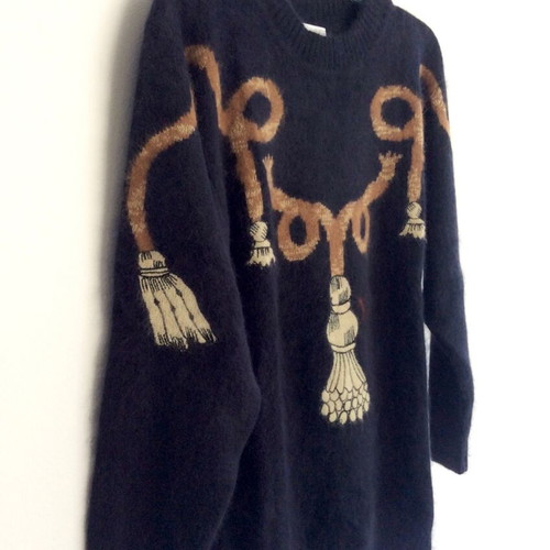 Mondì Wool & Angora Knit Sweater with Tassel Print, Size S/M