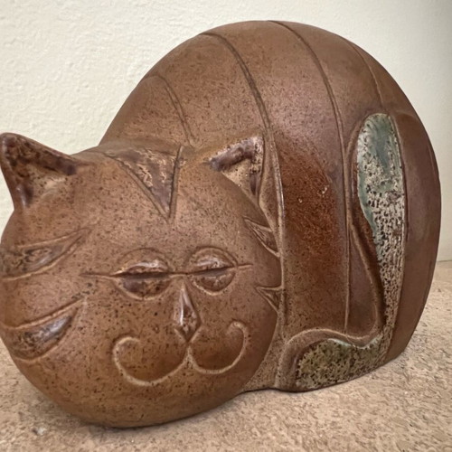 Vintage ceramic cat piggy bank used, Mid-Century Modern