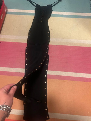 Long elastic dress like new, black with gold buttons