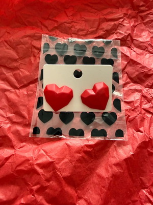 Three-dimensional polymer earrings new, red, handmade modern