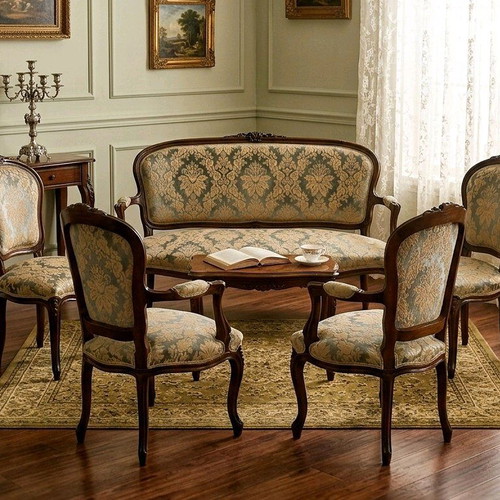 Σετ σαλονιού Louis XV στυλ σαν καινούργιο, 5 τεμάχια, μασίφ ξύλο καρυδιάς 1950