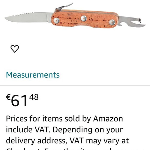 Ausonia Italian fishing knife new, stainless steel cork handle