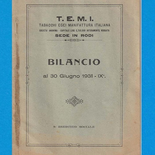 Balance Book of Tobacco Industry T.E.M.I used, 5th Financial Year, Rhodes
