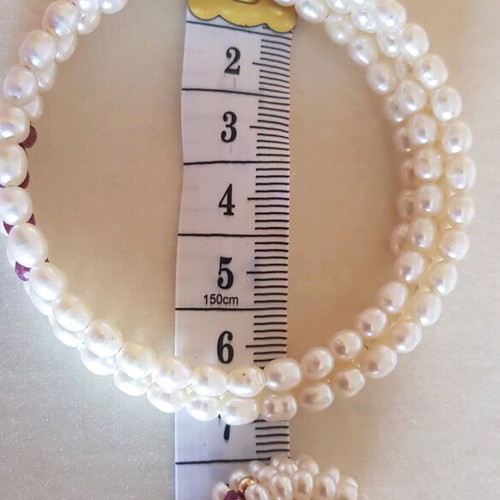Jewelry set used with pearls, rubies and 14K gold beads bracelet and ring