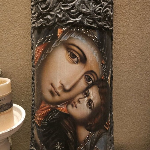 Handmade Virgin Mary image on tile like new