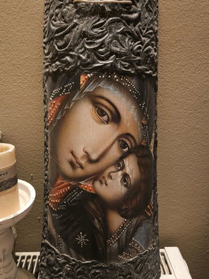 Handmade Virgin Mary image on tile like new