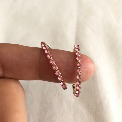 Gold hoop earrings with pink rhinestones like new
