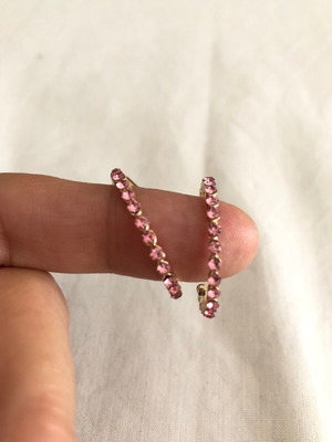 Gold hoop earrings with pink rhinestones like new