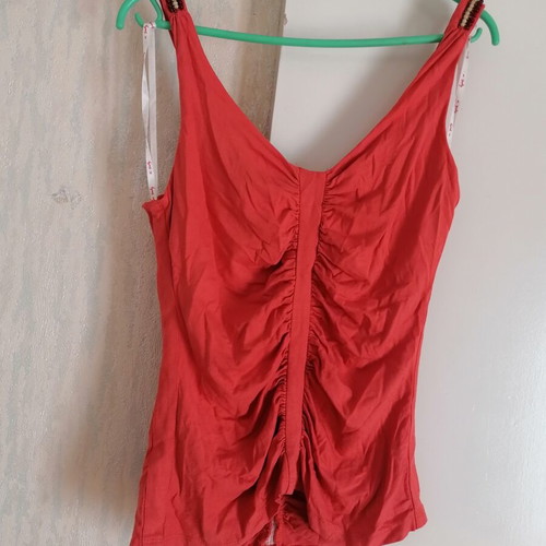 Vintage coral sleeveless top with beads Rene Derhy used